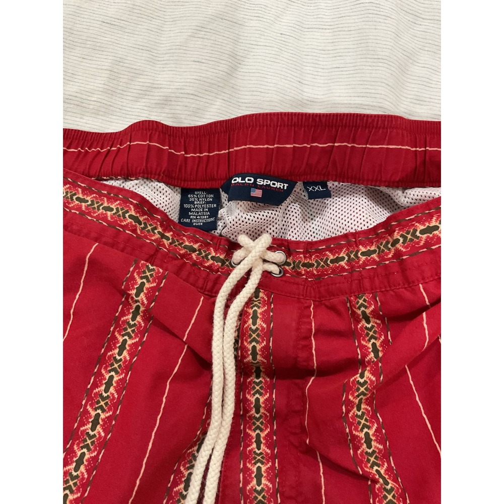 Vintage Polo Sport Ralph Lauren Mens Red Southwestern Stripe Swim Trunks XXL